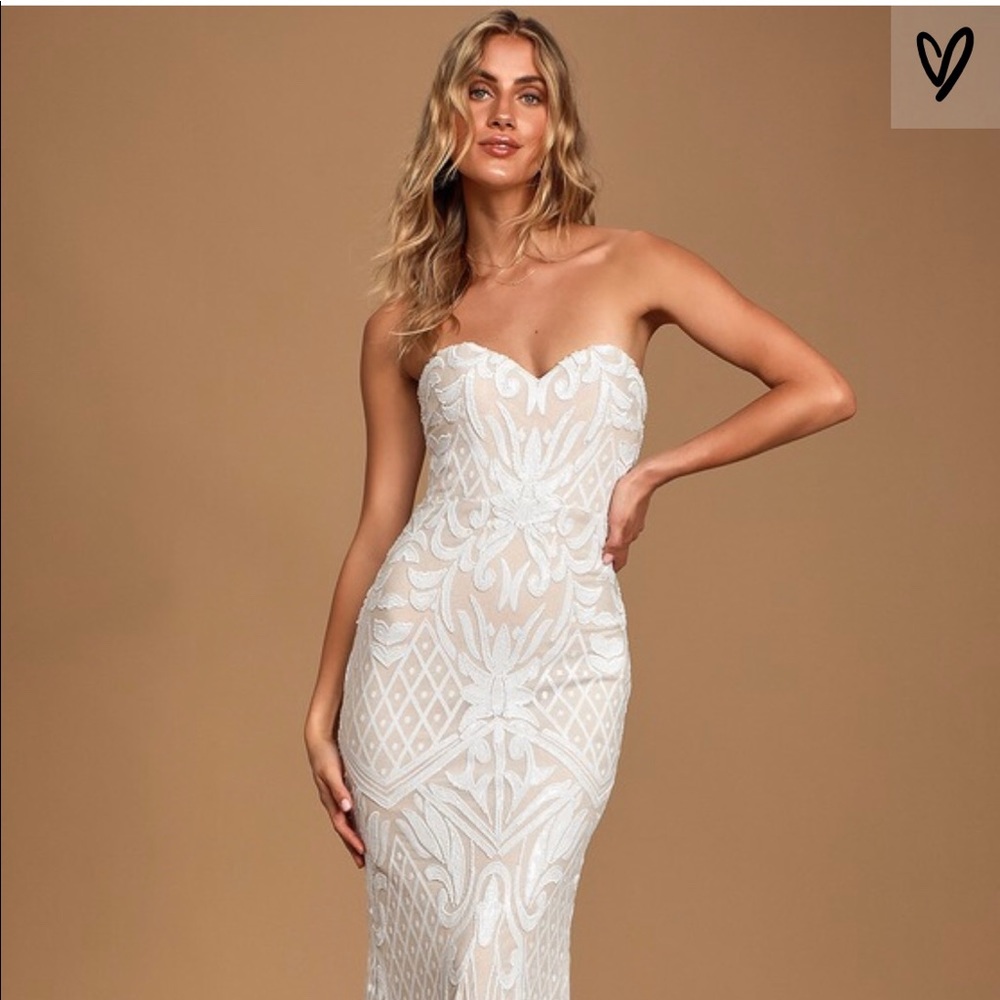 Lulus Olivia White Sequin Strapless Maxi Dress